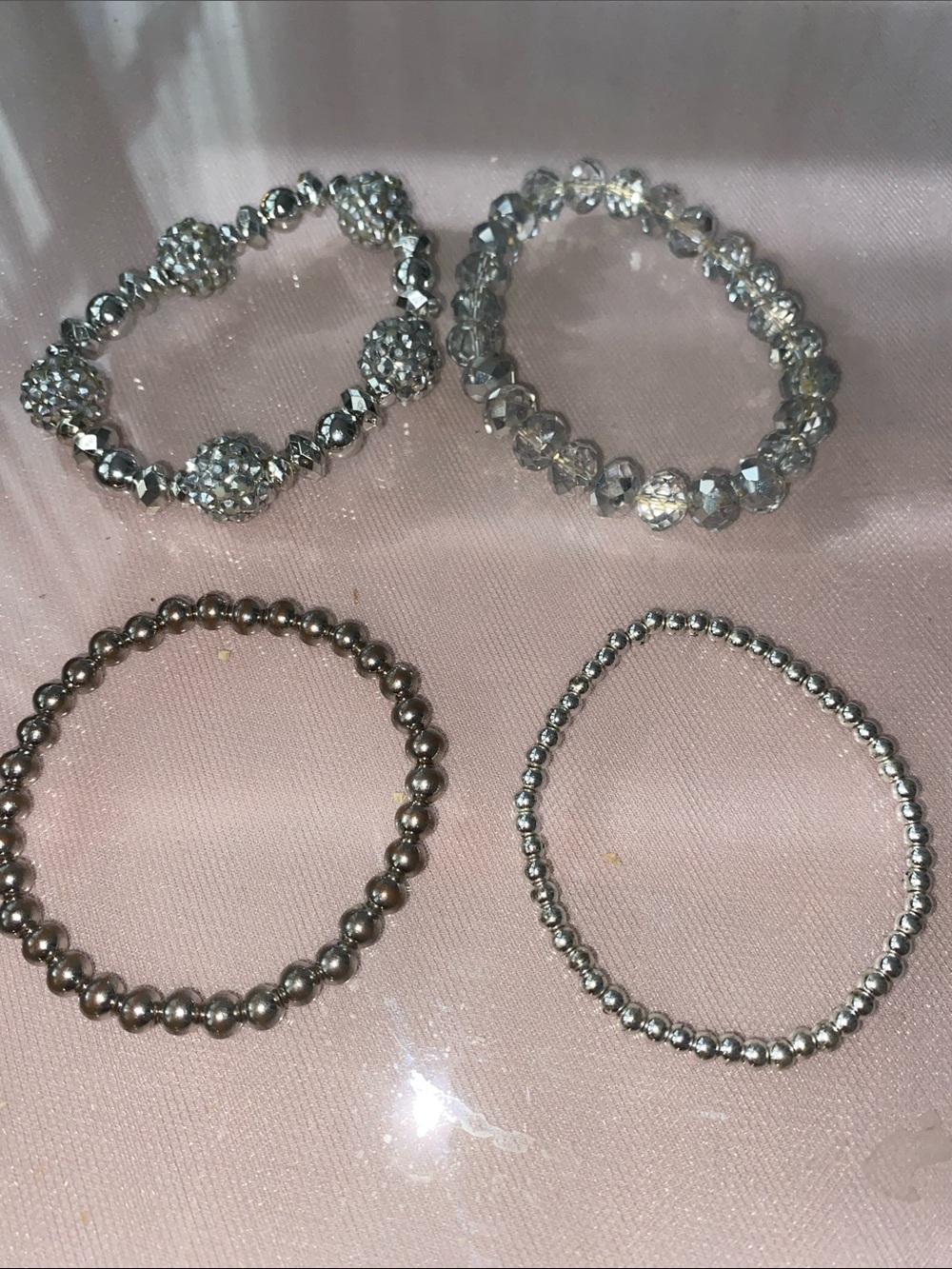 Silver Beaded Stretch Bracelet stack- Women Jewelry
